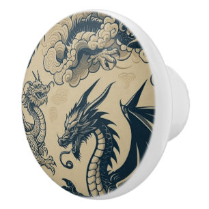 Fantasy Antiqued Dragons Ceramic Knob