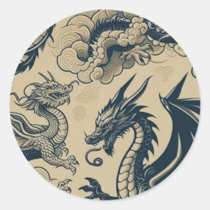 Fantasy Antiqued Dragons  Classic Round Sticker