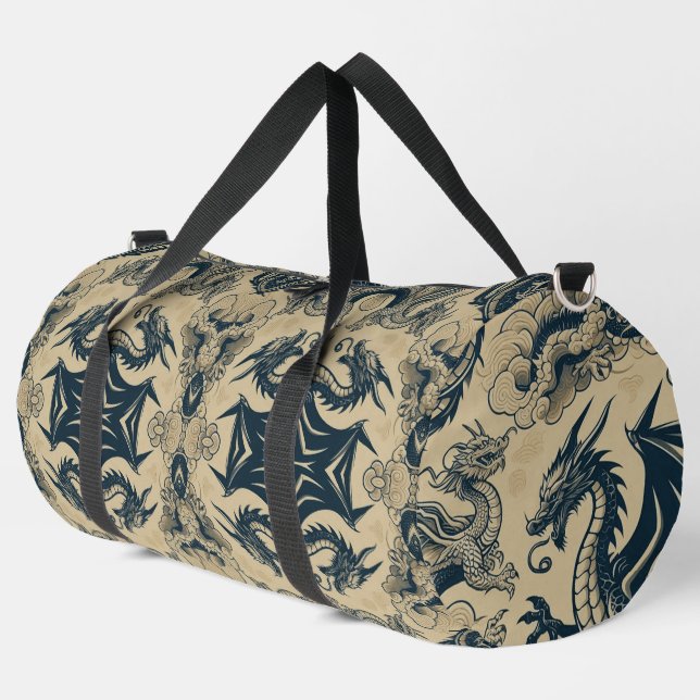 Fantasy Antiqued Dragons  Duffle Bag (Left Corner)