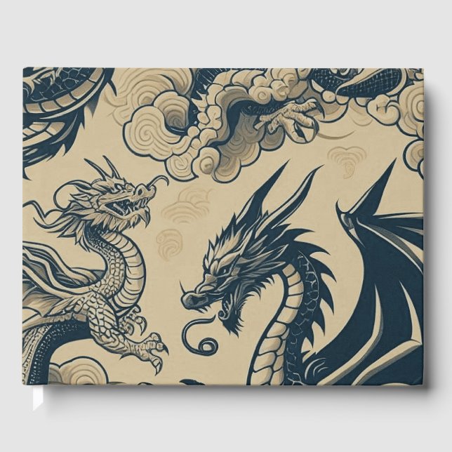 Fantasy Antiqued Dragons  Guest Book (Front)