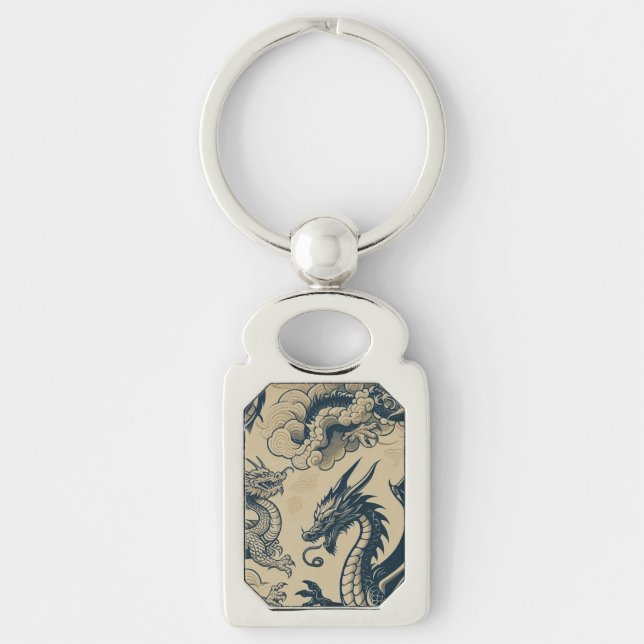 Fantasy Antiqued Dragons  Key Ring (Front)