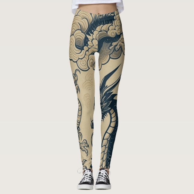 Fantasy Antiqued Dragons  Leggings (Front)