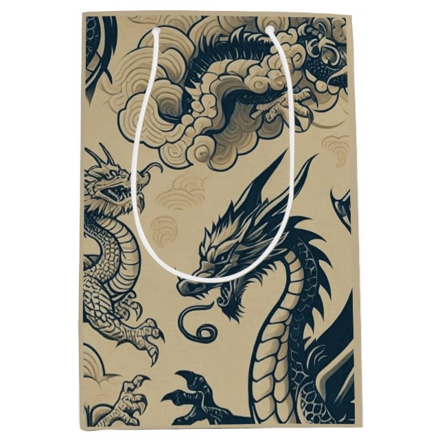 Fantasy Antiqued Dragons  Medium Gift Bag (Front)