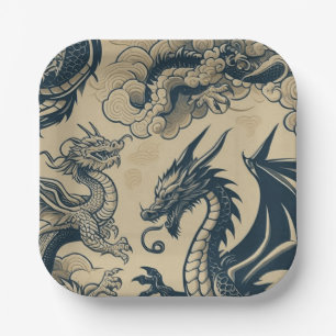 Fantasy Antiqued Dragons Paper Plate