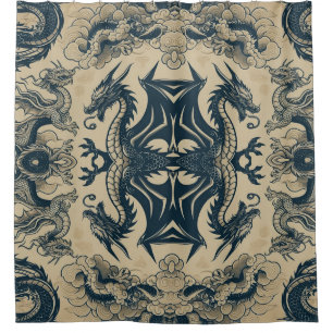 Fantasy Antiqued Dragons Shower Curtain