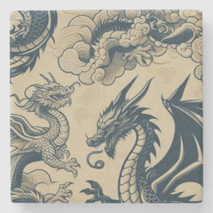 Fantasy Antiqued Dragons Stone Coaster