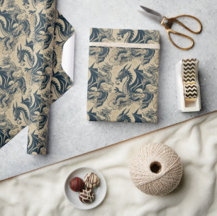 Fantasy Antiqued Dragons Wrapping Paper