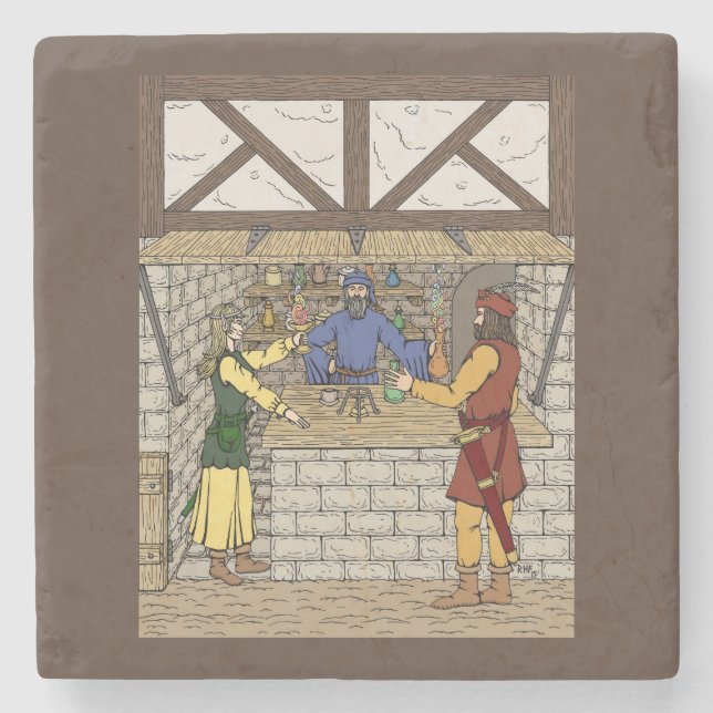 Fantasy Apothecary Shop Stone Coaster (Front)