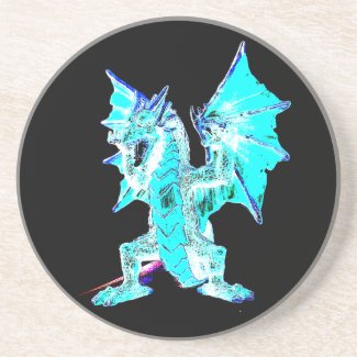 Fantasy Aqua Blue Dragon Sandstone Coaster