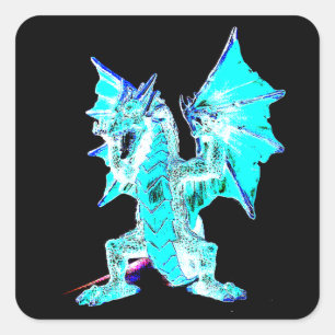 Fantasy Aqua Dragon Mythical Creature Magic Art Square Sticker