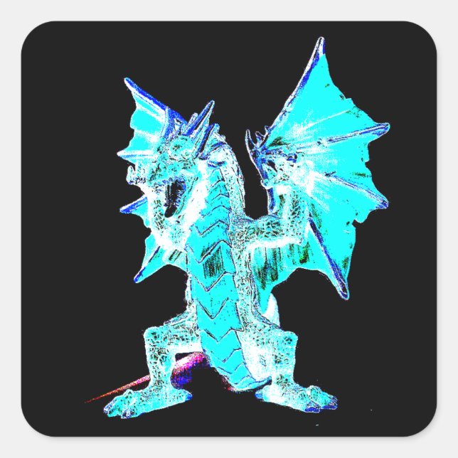 Fantasy Aqua Dragon Mythical Creature Magic Art Square Sticker (Front)