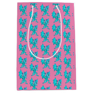 Fantasy Aqua Dragon Pink Mythical Creature Design Medium Gift Bag