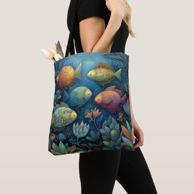 Fantasy Aquarium Whimsical Fish  Tote Bag (Close Up)