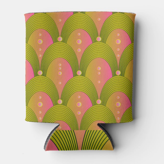 Fantasy Arcs Beads Pink Green Can Cooler (Front)