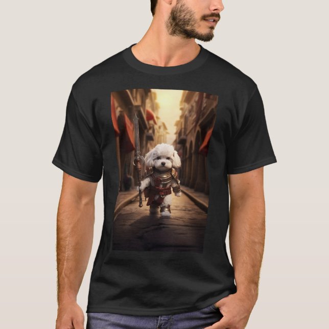 Fantasy Art: Armoured Mini Maltese Bichon Dog  T-Shirt (Front)