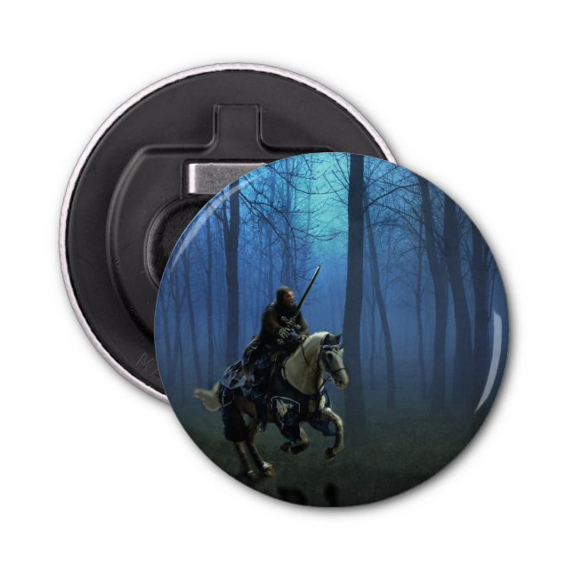 Fantasy Art Blue Knight on Horseback in Moonlight Bottle Opener (Front)