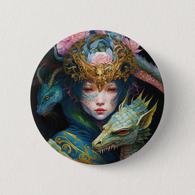 Fantasy Art Dragon Goddess Queen Button (Front)