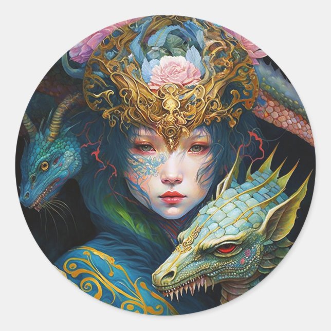 Fantasy Art Dragon Goddess Queen Classic Round Sti Classic Round Sticker (Front)