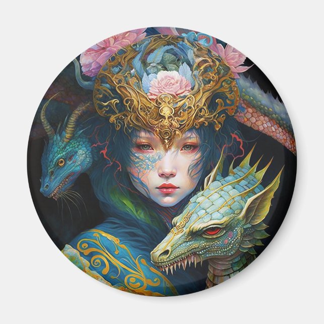Fantasy Art Dragon Goddess Queen Magnet (Front)