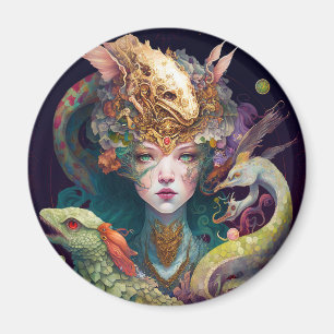 Fantasy Art Dragon Goddess Queen Magnet