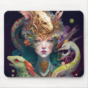 Fantasy Art Dragon Goddess Queen Mouse Mat