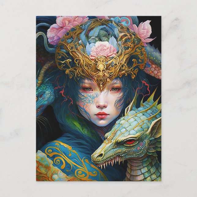 Fantasy Art Dragon Goddess Queen Postcard (Front)