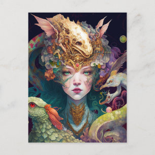 Fantasy Art Dragon Goddess Queen Postcard