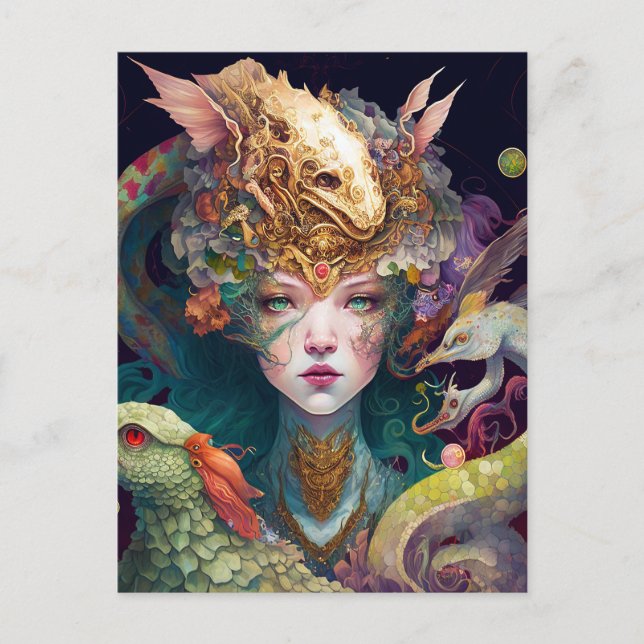 Fantasy Art Dragon Goddess Queen Postcard (Front)