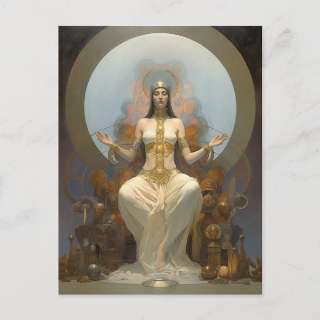 Fantasy Art Meditating Queen On Throne Postcard (Front)