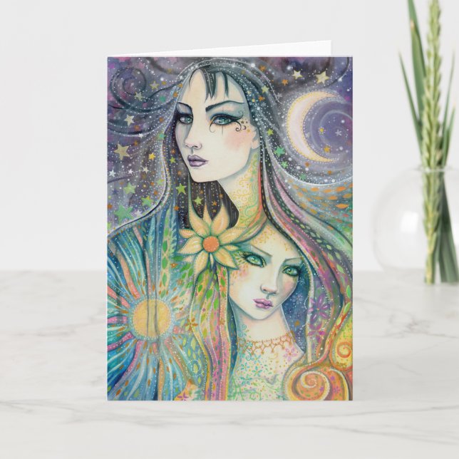 Fantasy Art Night and Day Celestial Abstract Art Card (Front)