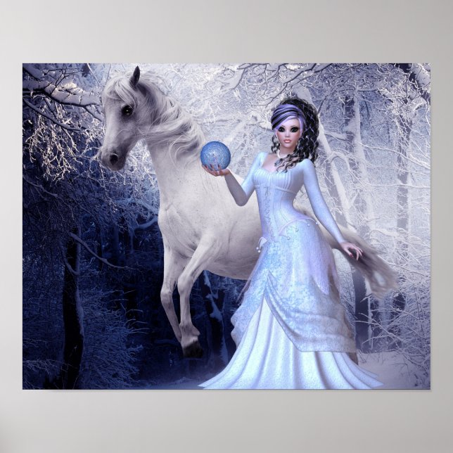 Fantasy Art Princess Poster White Stallion Forest (Front)