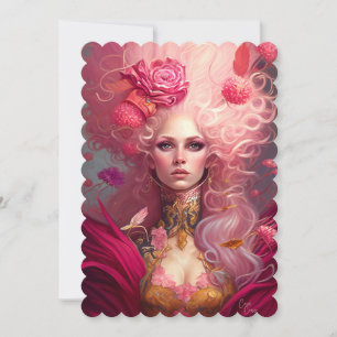 Fantasy Art Rococo Portrait Pink Lady Flat Card