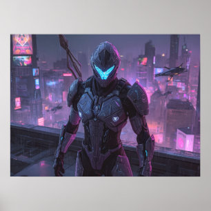 Fantasy Art- Sentinel of the Neon Divide Poster