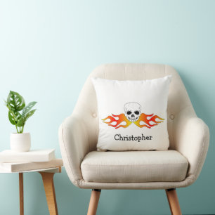 Fantasy Art Skull And Flames Design Personalised Cushion