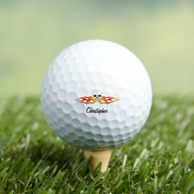 Fantasy Art Skull And Flames Design Personalised Golf Balls (Insitu Tee)