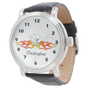 Fantasy Art Skull And Flames Design Personalised Watch