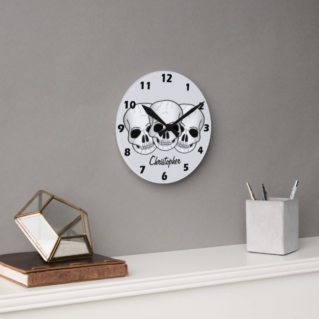 Fantasy Art Skull Design Personalised Round Clock (Office)