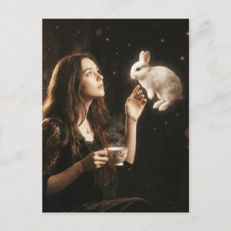 Fantasy Art Surreal Tea With White Rabbit  Postcard