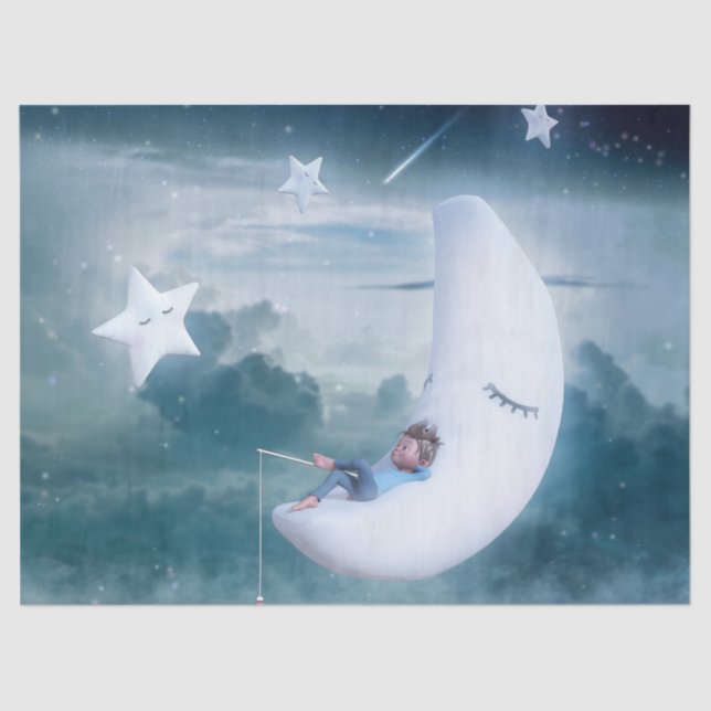 Fantasy Art Young Boy Moon Stars Clouds Tissue Paper (Front)
