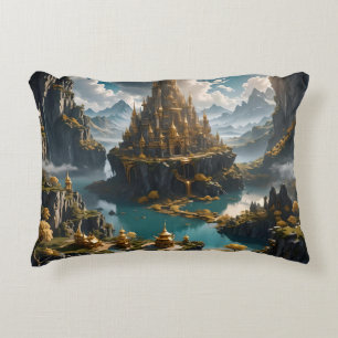 Fantasy Artistic Golden Castle in Heaven  Decorative Cushion