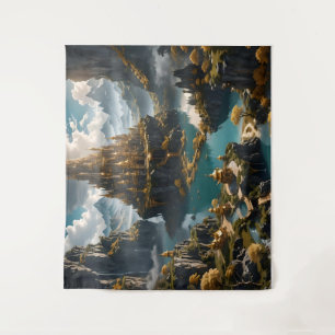 Fantasy Artistic Golden Castle in Heaven Tapestry