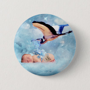 Fantasy baby and stork 6 cm round badge