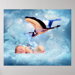 Fantasy baby and stork bedroom poster
