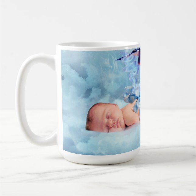 Fantasy baby and stork coffee mug (Left)
