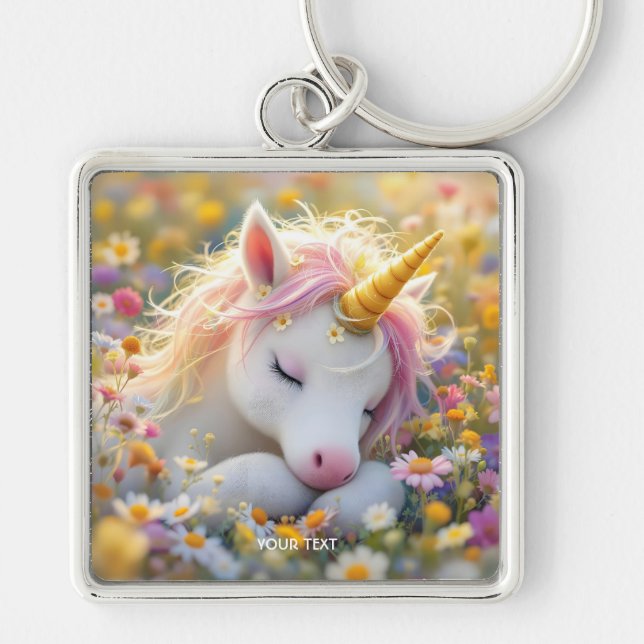 Fantasy Baby Unicorn Flowers Key Ring (Front)