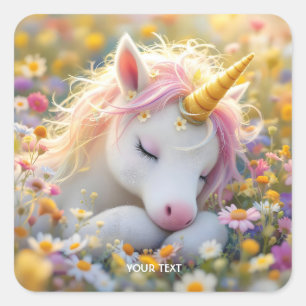 Fantasy Baby Unicorn Flowers Square Sticker
