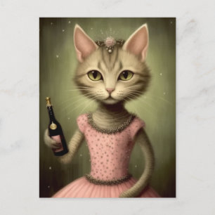 Fantasy Ballerina Cat Pink Champagne Postcard