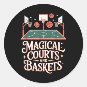 Fantasy Basketball Court Magic Draught Game Style Classic Round Sticker