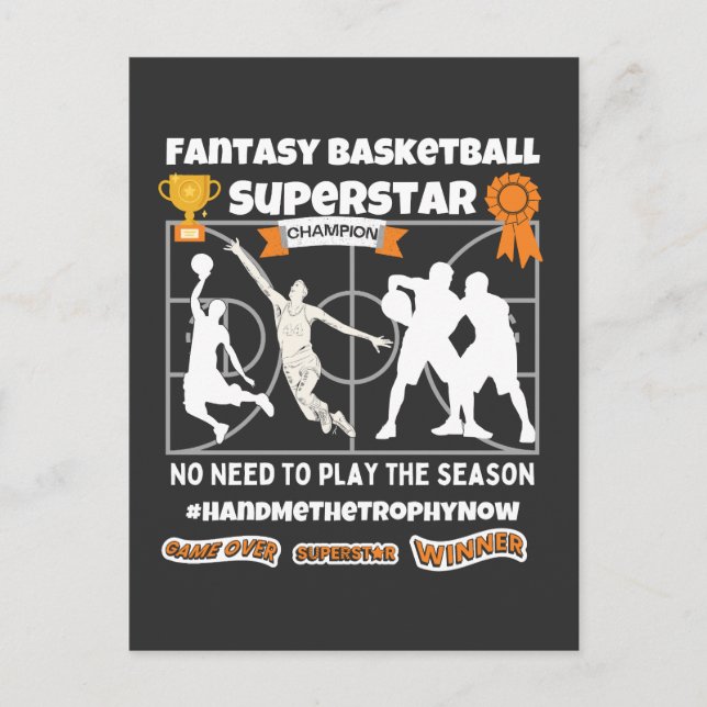 Fantasy basketball superstar game over   postcard (Front)