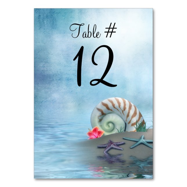 Fantasy Beach Custom Wedding Table Number Card (Front)